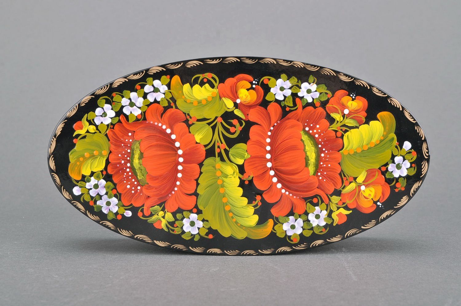 Ovale Schatulle aus Holz mit Blumenmotiv foto 4