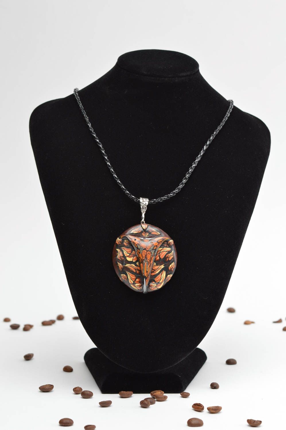 Round handmade pendant stylish designer  jewelry beautiful orange accessories photo 1