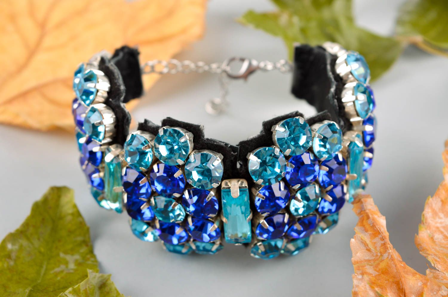Blue wrist bracelet handmade crystal bijouterie designer accessory for women photo 1