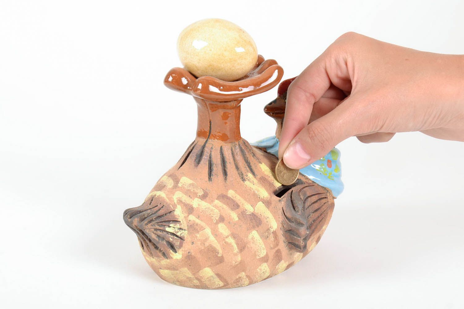 Tirelire en céramique Poule avec un œuf faite main photo 4