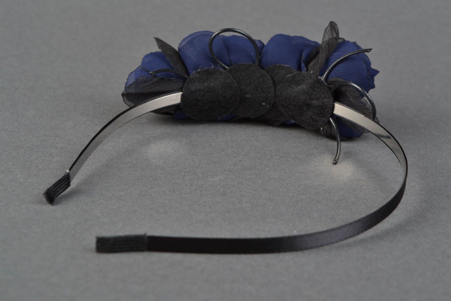 Serre-tête à cheveux en fleurs artificielles fait main bleu de tissu pour femme photo 4