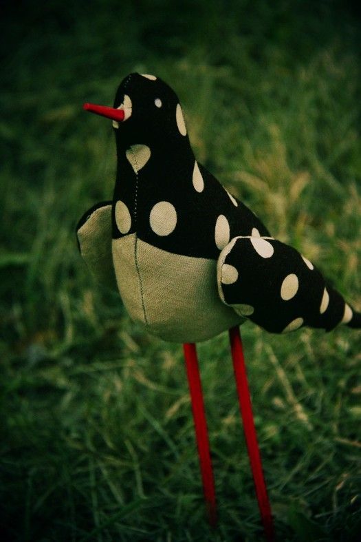 Jouet mou fait main en tissus naturels coton et lin Oiseau cadeau pour enfant photo 1