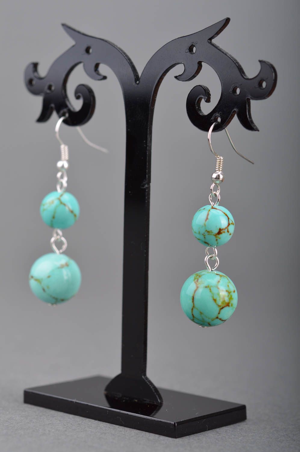 Handmade dangle earrings with beads styled on turquoise stone designer stylish photo 5