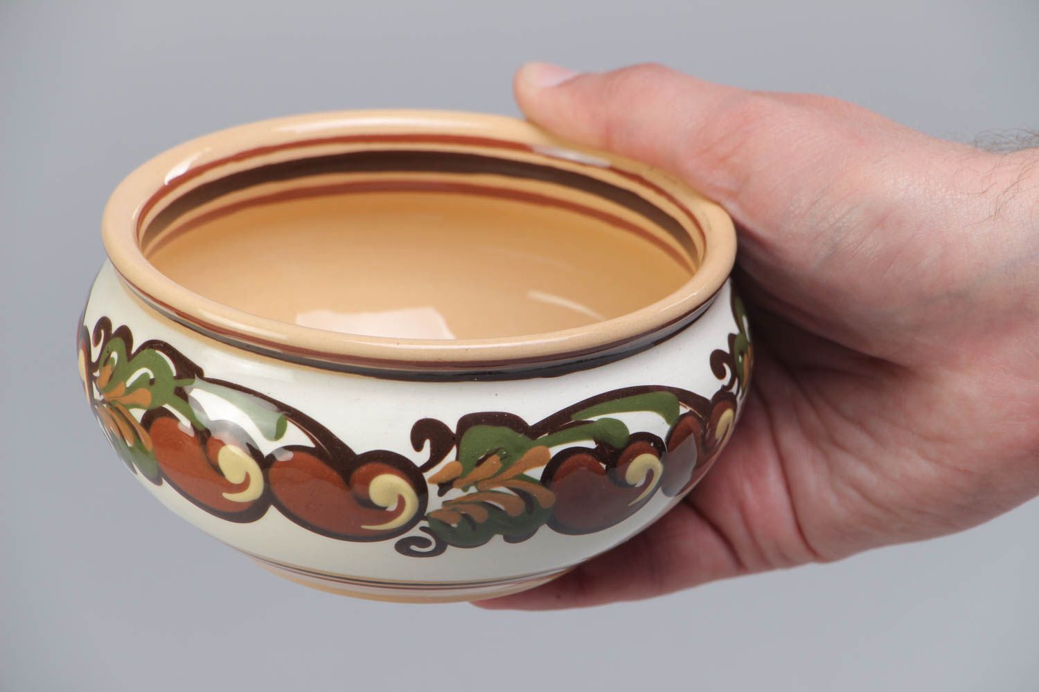 Small handmade designer ceramic bowl painted with color glaze 300 ml photo 5