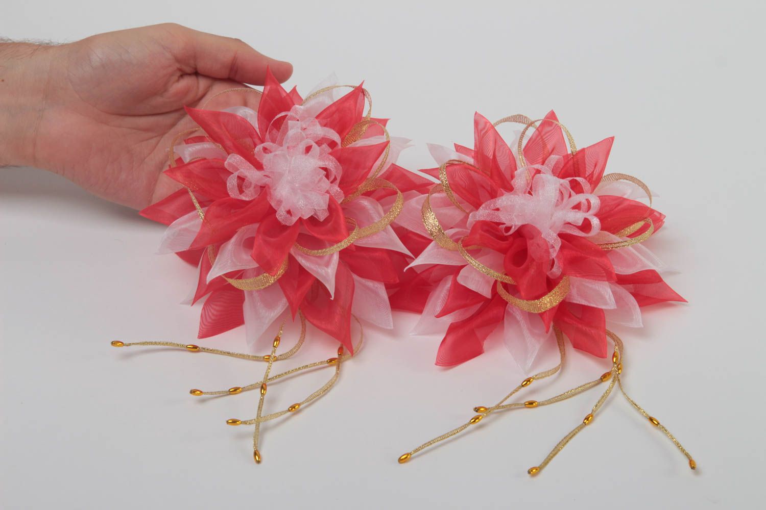 Set of 2 hair scrunchies handmade hair accessories flower hair ties  photo 5