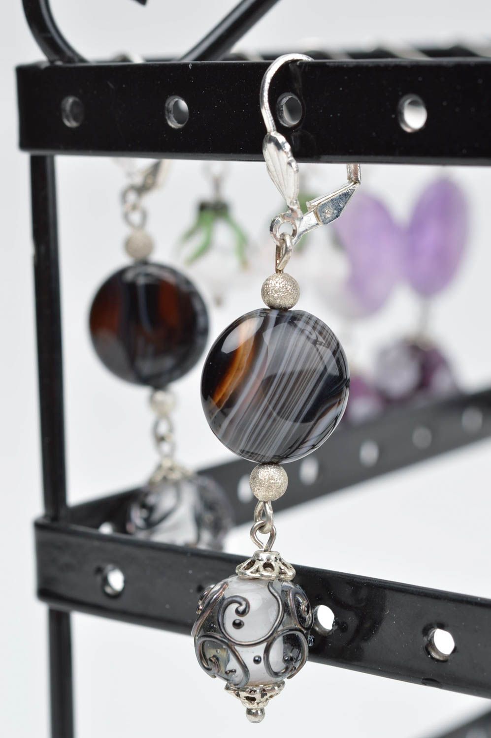 Handmade lange Glas Ohrringe Damen Schmuck Accessoire für Frauen künstlerisch foto 1