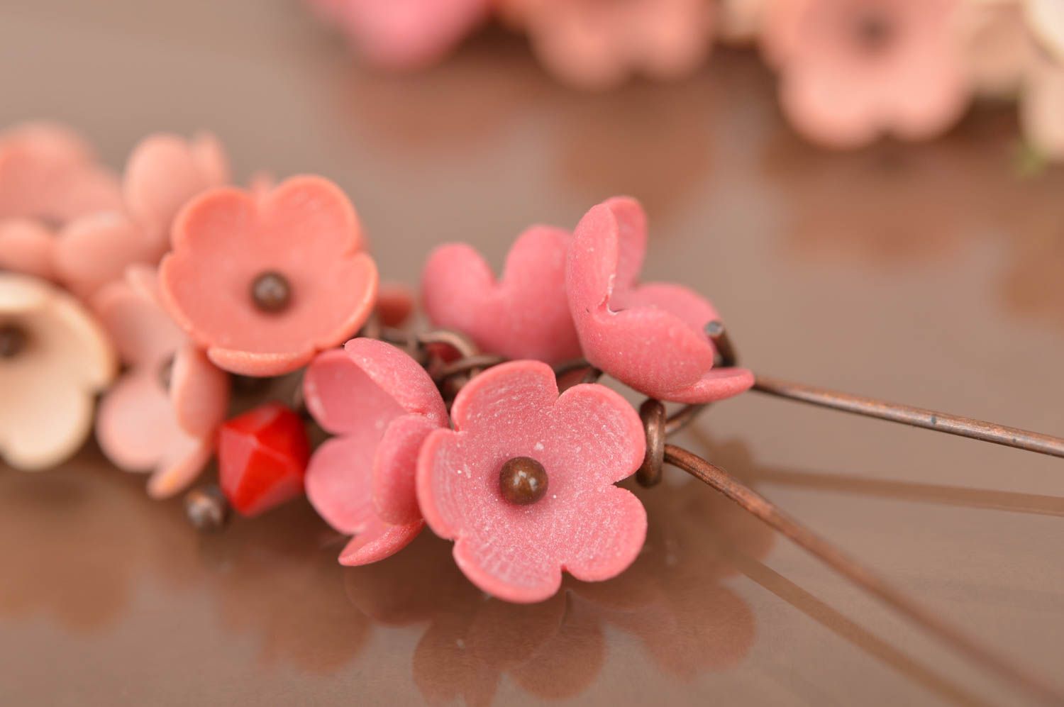 Handmade lange Ohrhänger Polymer Clay Schmuck Ohrringe für Damen mit Blumen foto 3