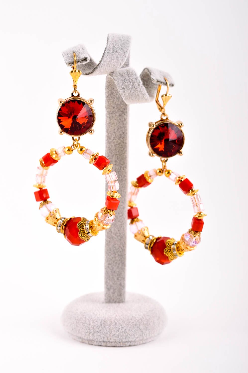 Handmade Damen Ohrringe ausgefallener Ohrschmuck Accessoire für Frauen in Rot foto 2