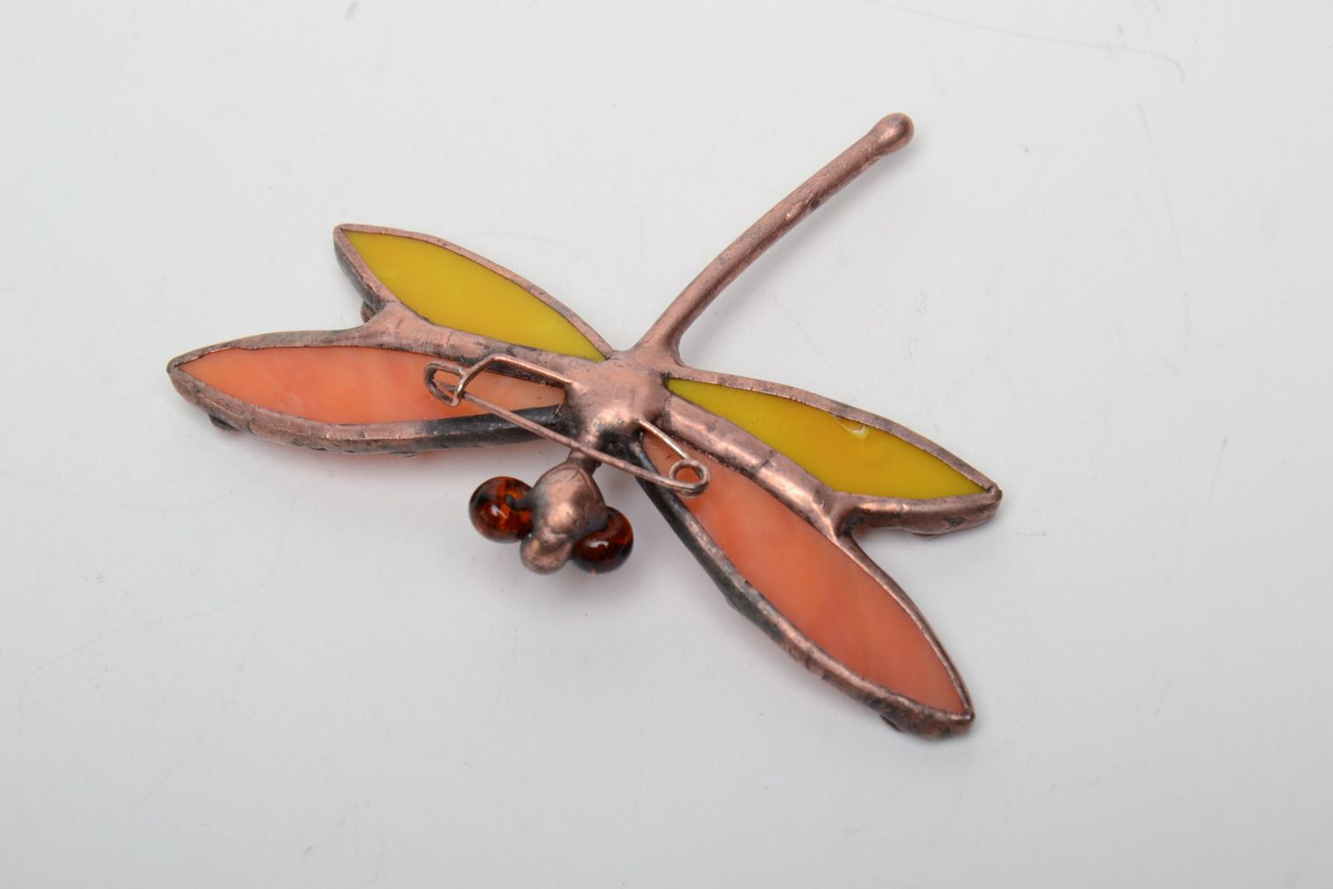 Unusual stained glass brooch in the shape of dragonfly photo 4