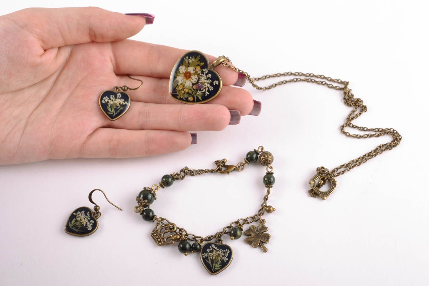 Boucles d'oreilles pendentif et bracelet artisanaux faits main bijoux pour femme photo 2