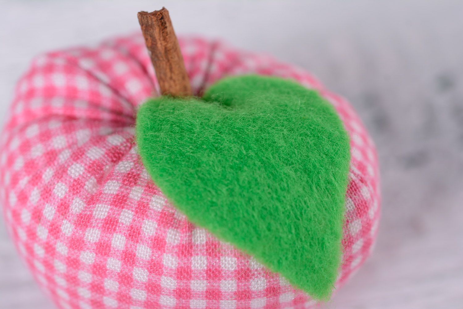 Handmade interior soft toy sewn of cotton in the shape of checkered apple photo 4
