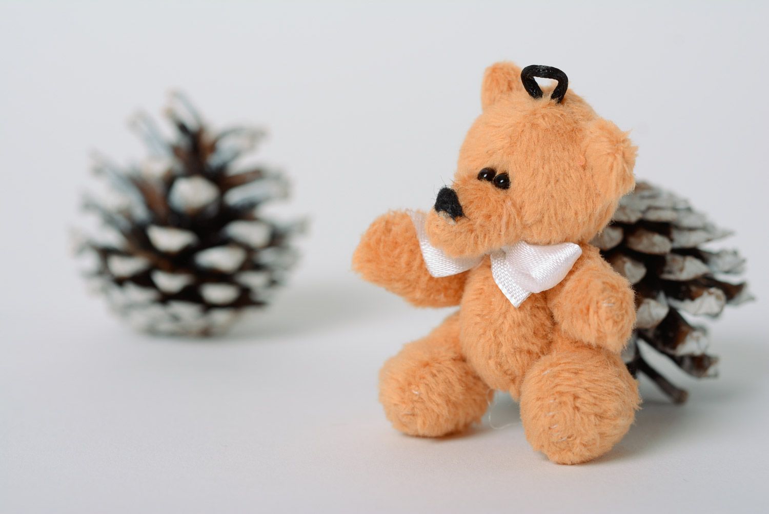 Beautiful small handmade soft toy keychain in the shape of brown bear cub  photo 3