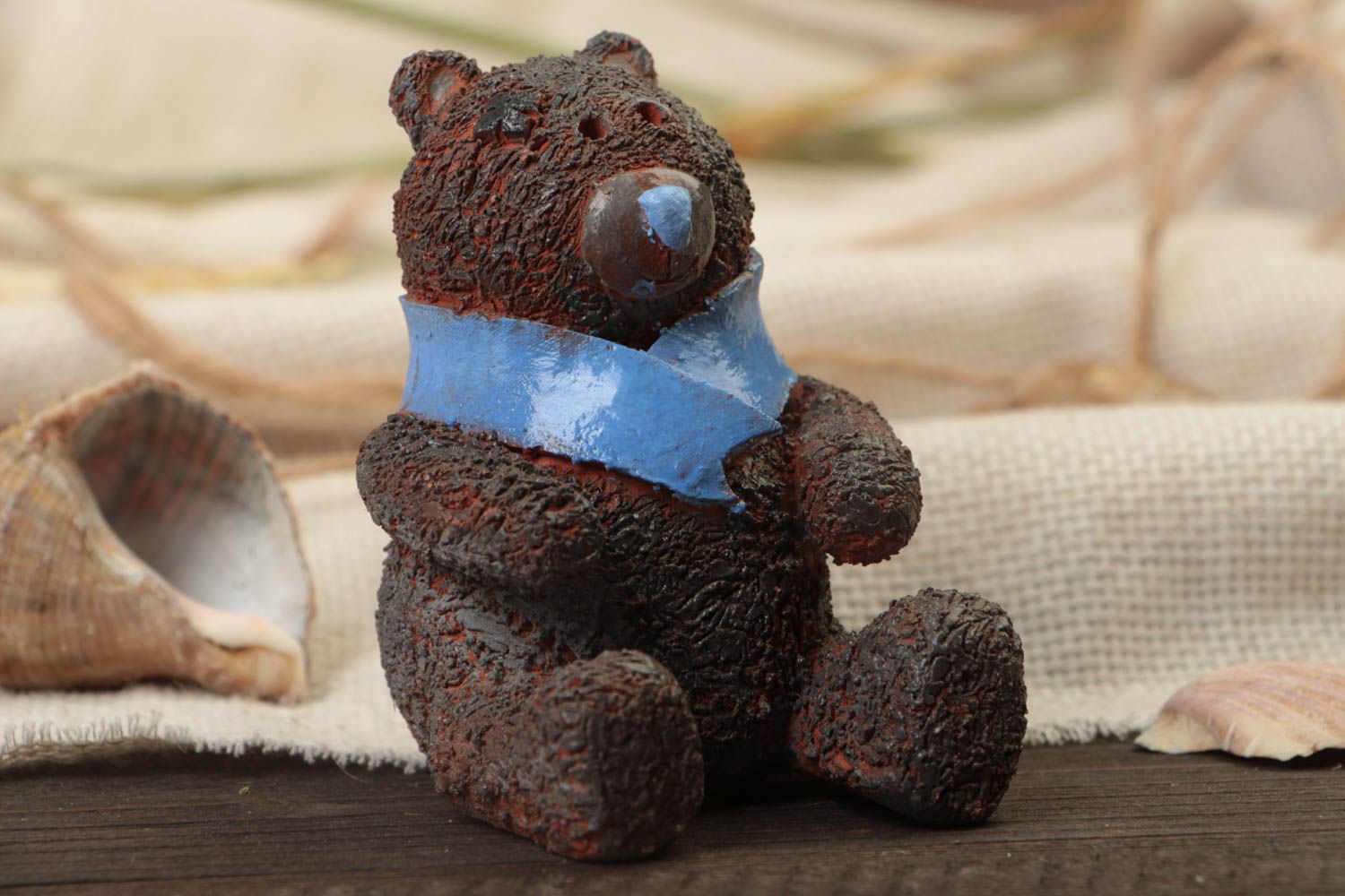 Handmade miniature ceramic figurine painted with acrylics brown bear cub photo 1