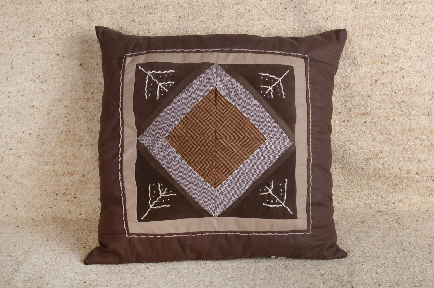 Handmade cotton brown pillow unusual designer sofa pillow interior decor photo 3