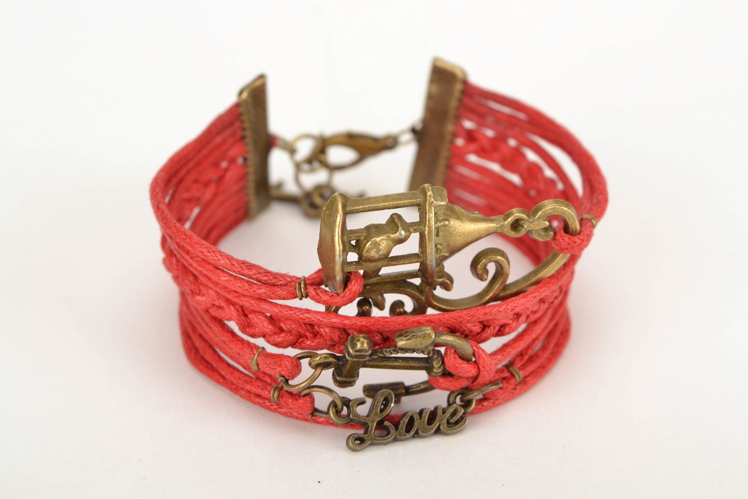 Red waxed cord bracelet photo 2