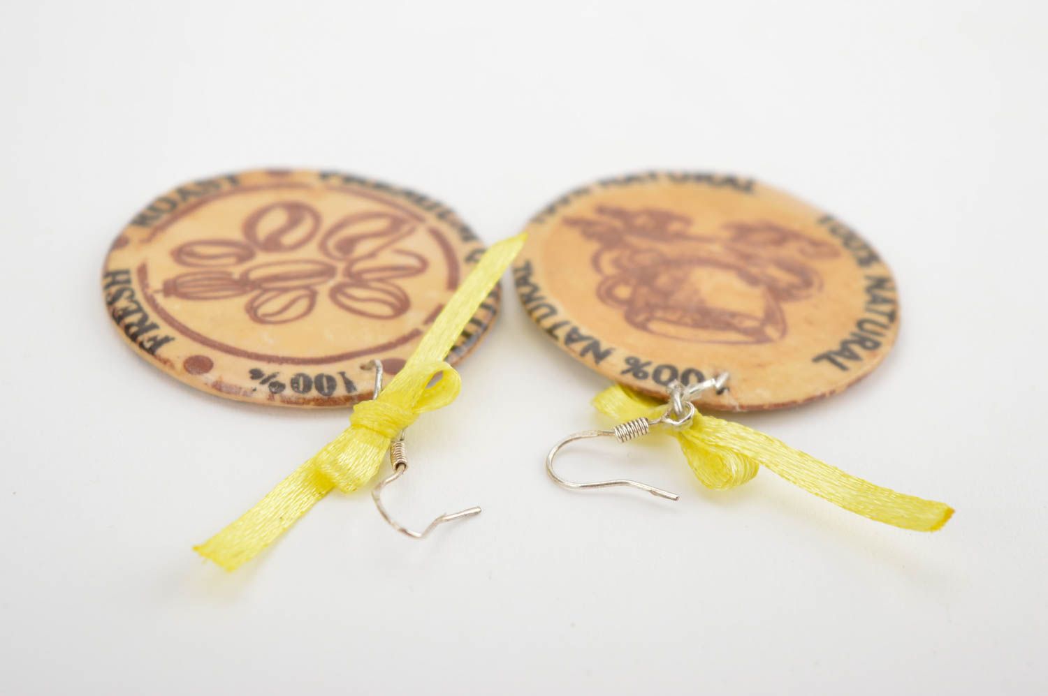 Красивые серьги бижутерия хэнд мэйд украшение из пластика круглые серьги Кофе фото 4