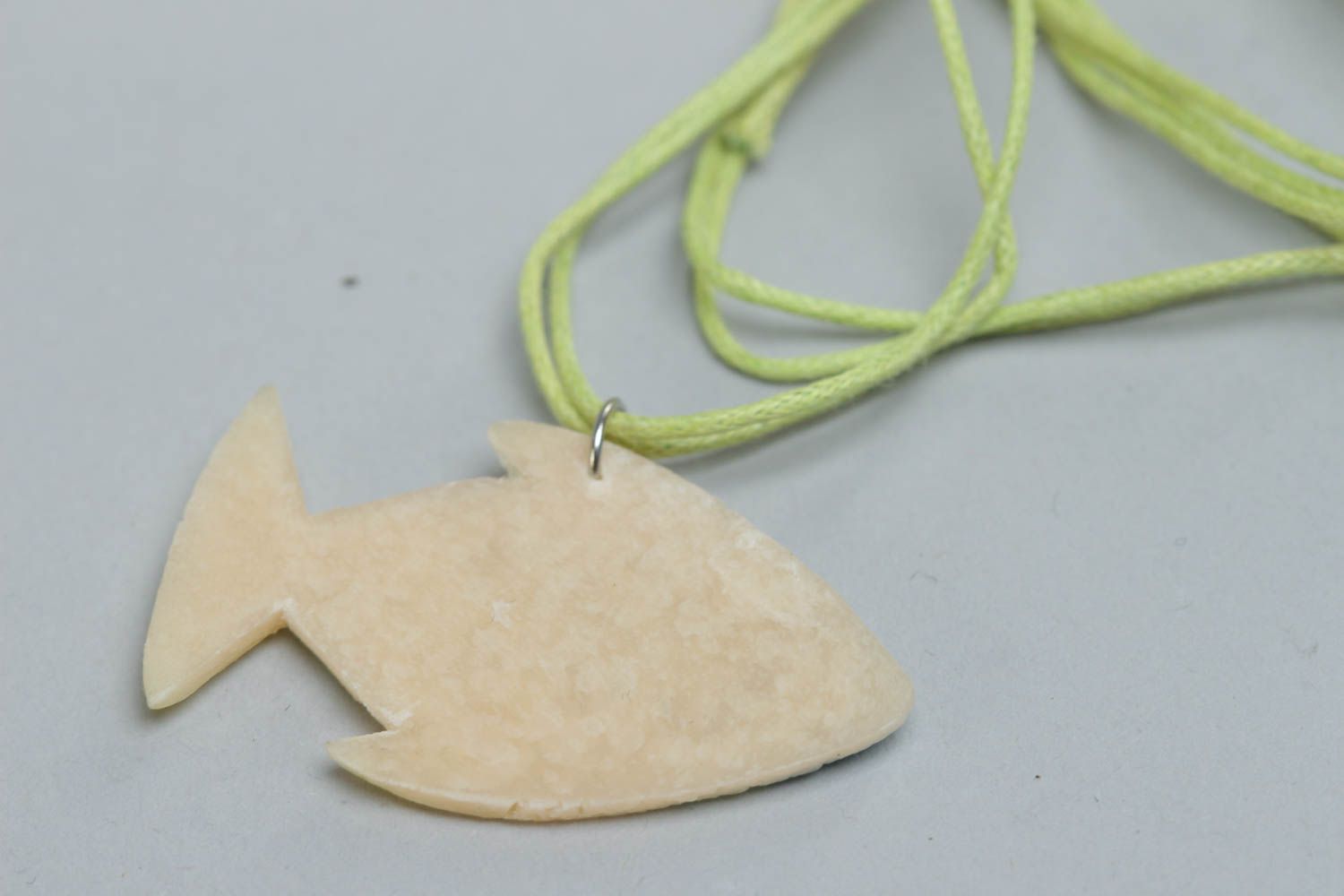 Handmade designer beautiful polymer clay pendant with print Fish on long cord photo 4