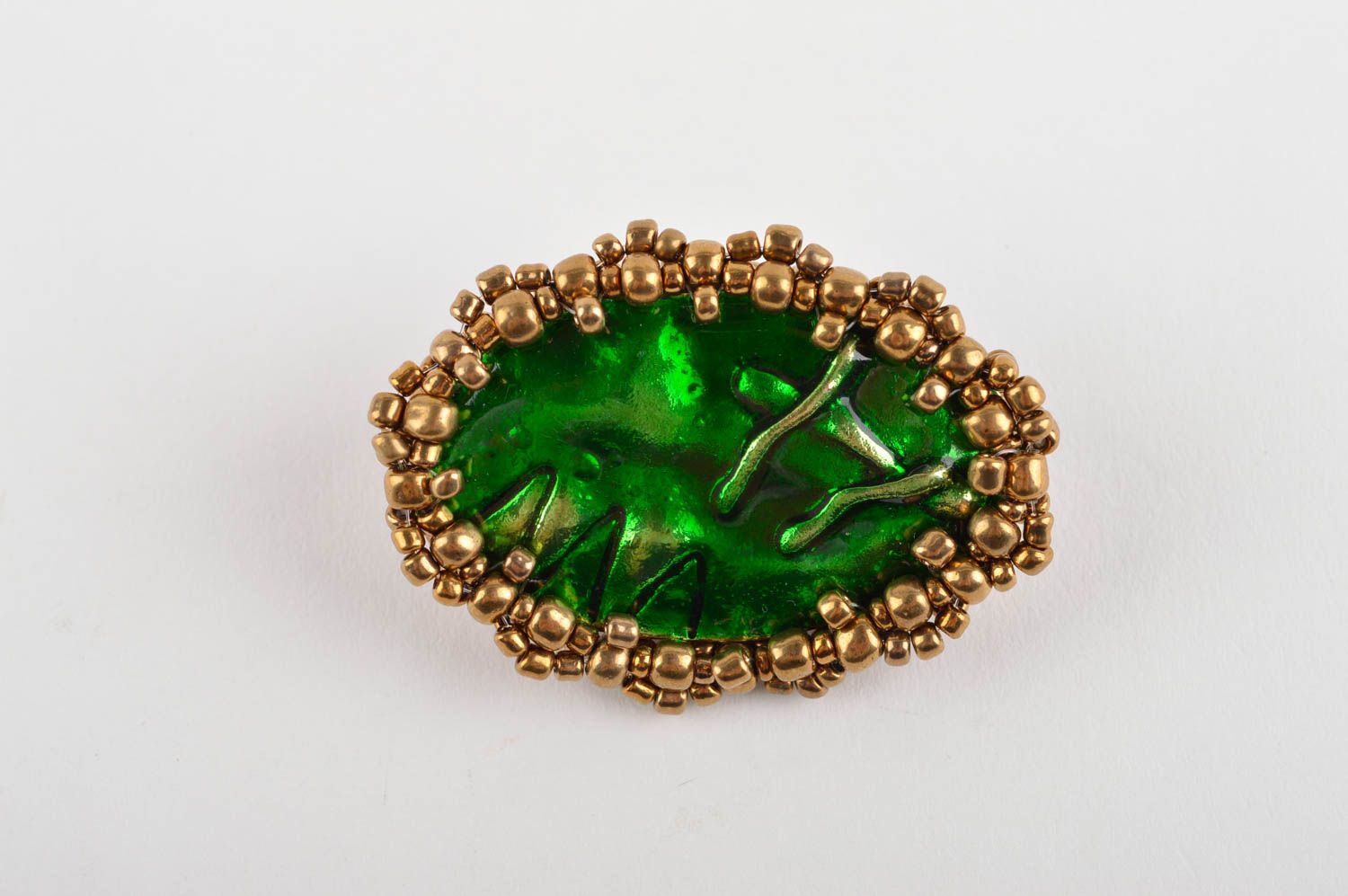 Bague ovale Bijou fait main verte en métal et perles de rocaille Cadeau femme photo 2