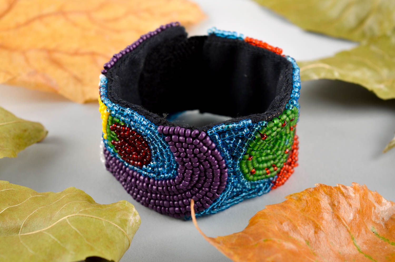 Beaded bracelet woven bracelet handmade wide bracelet with beads for women photo 1