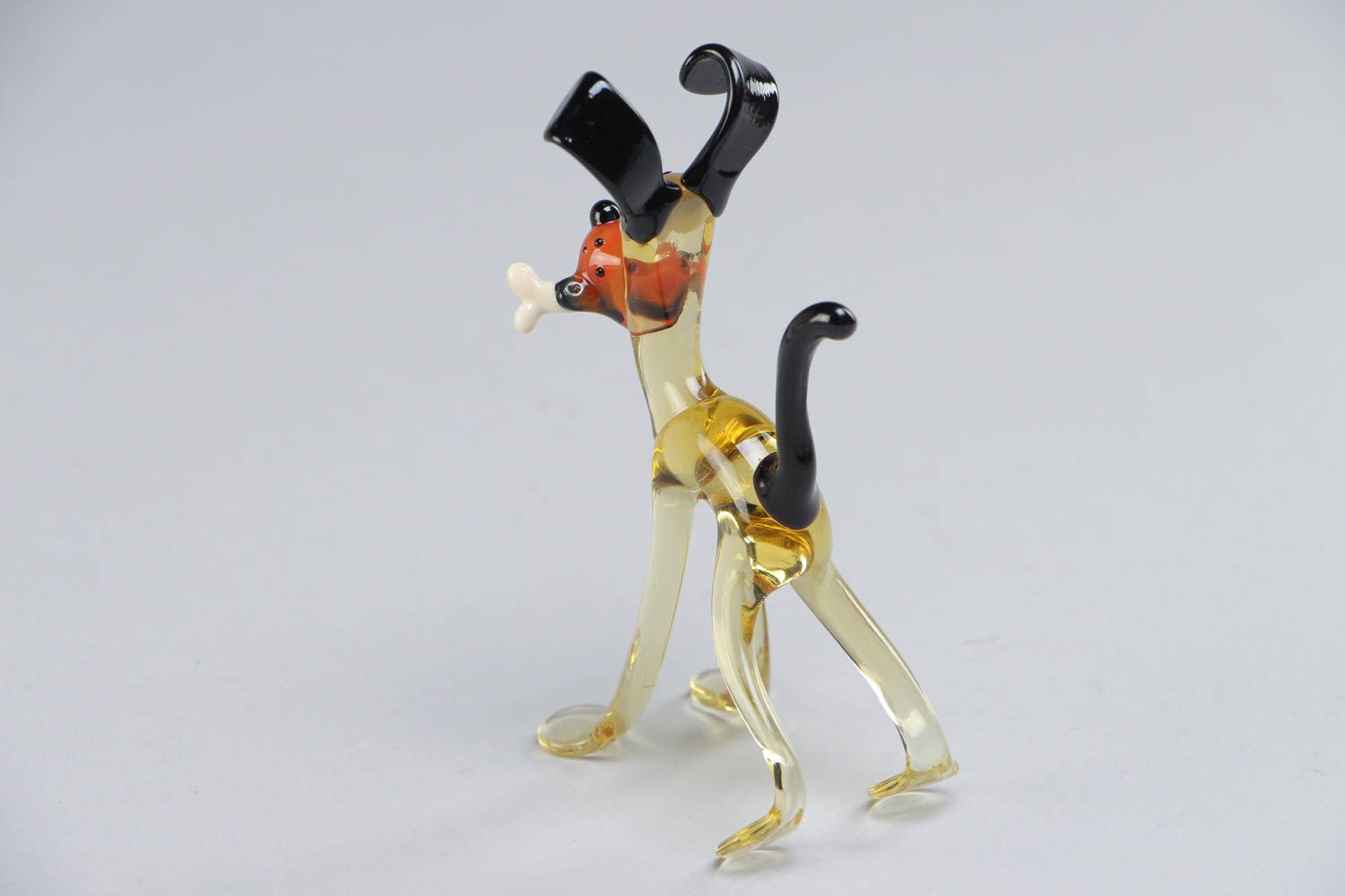 Nice handmade yellow and black lampwork glass figurine of dog photo 4