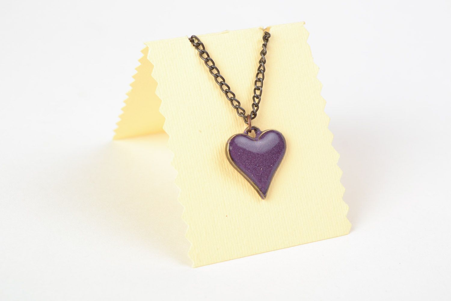 Handmade small volume heart-shaped pendant of violet color with 3D glaze photo 1
