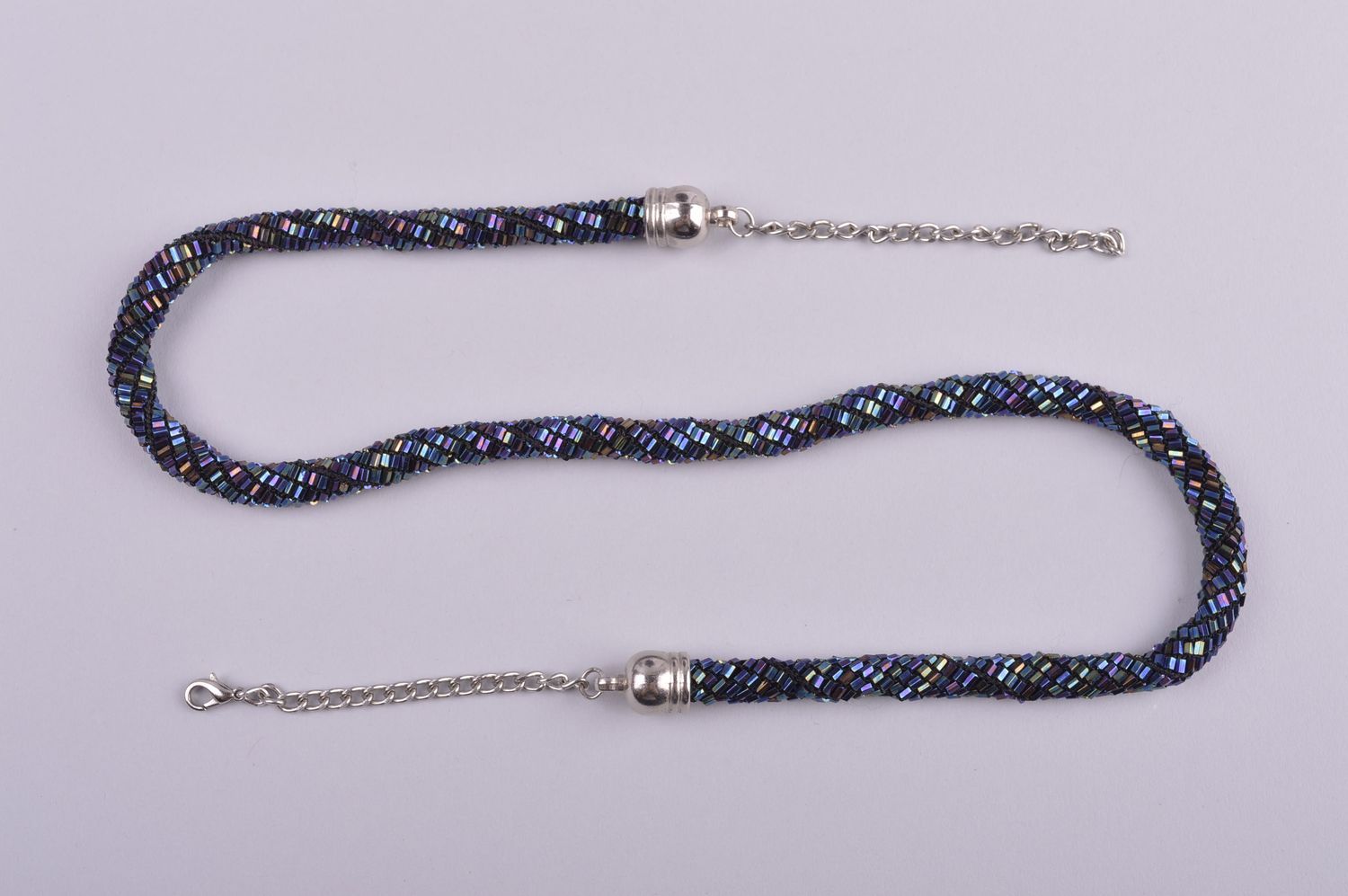 Handmade designer beaded necklace blue unusual accessory feminine necklace photo 1