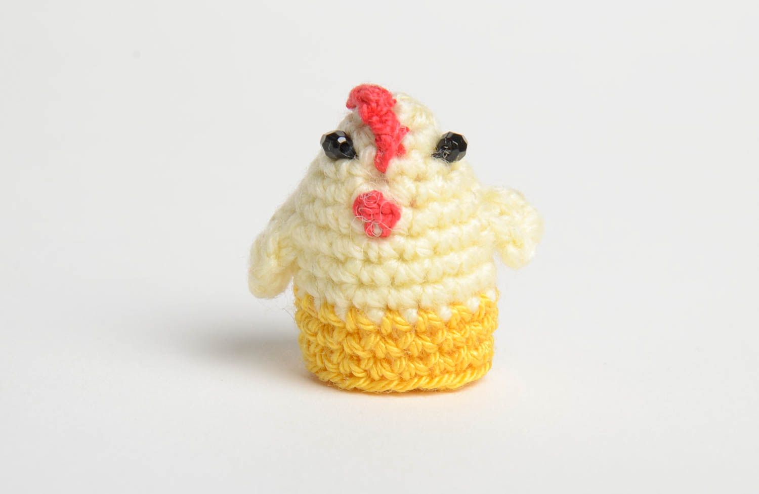 Crocheted charming soft toy unusual handmade textile toy cute chicken toy photo 2