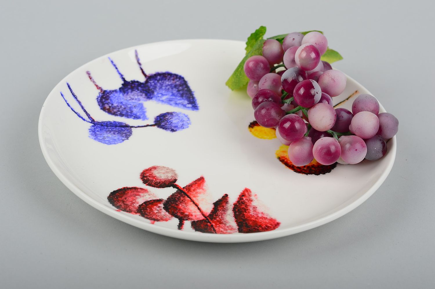 Handmade ceramic plate ornamented designer kitchenware painted unusual decor photo 1
