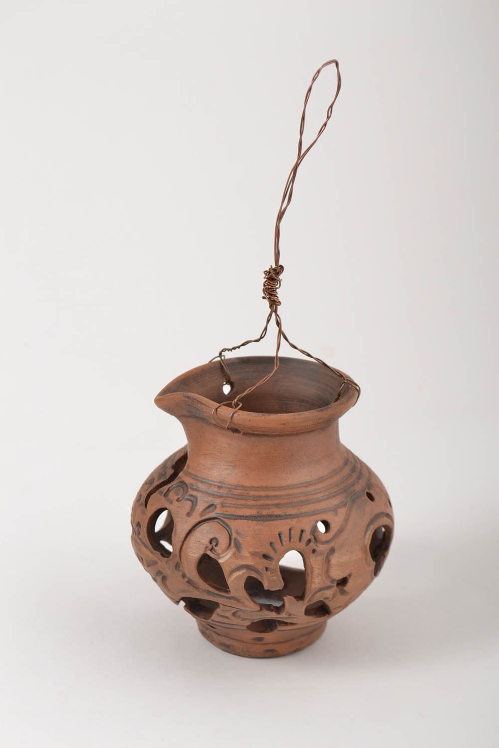 Керамический светильник подарок ручной работы подсвечник из глины на проволоке фото 3