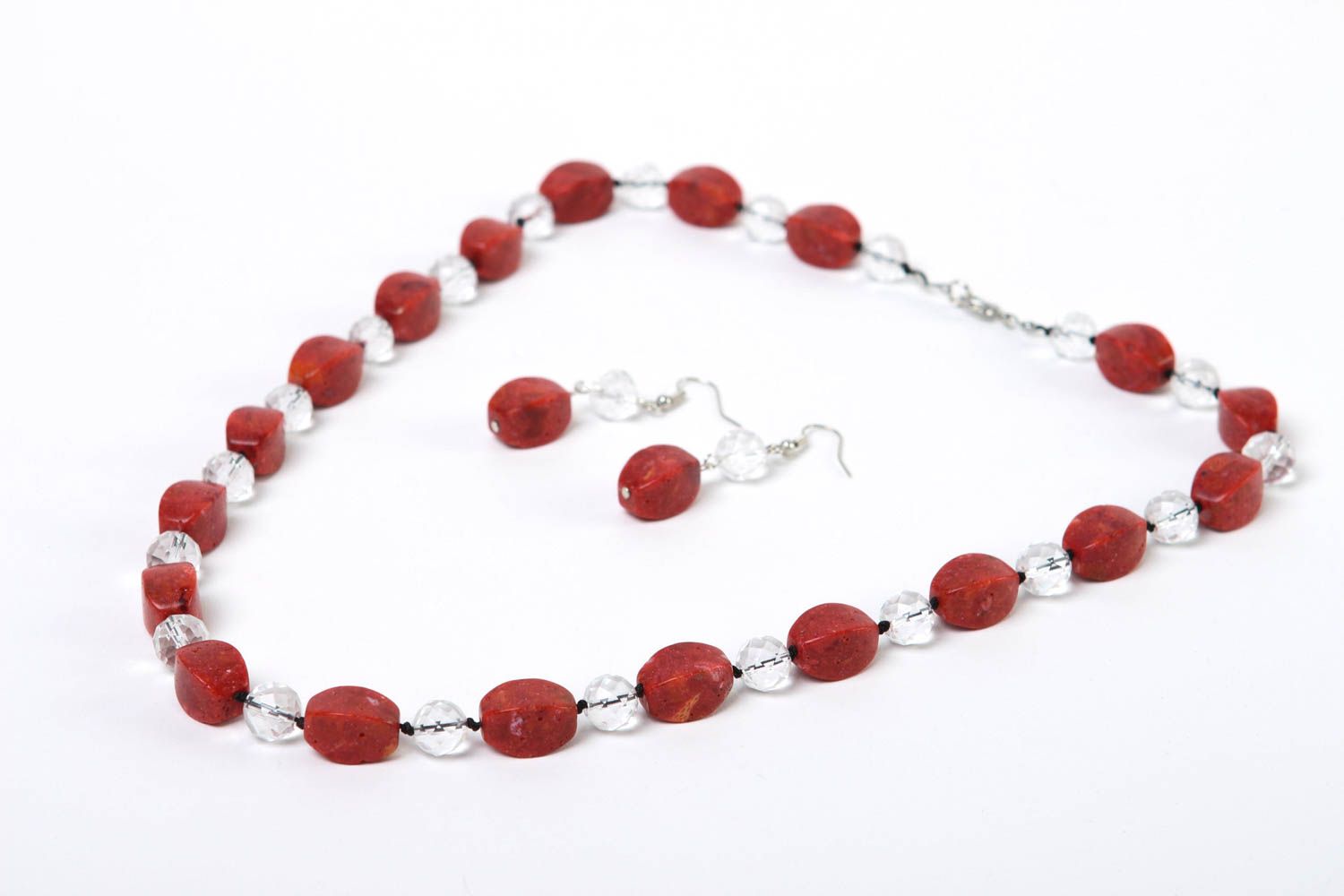 Juego de bisutería artesanal collar y pendientes de coral rojo regalo para mujer foto 2