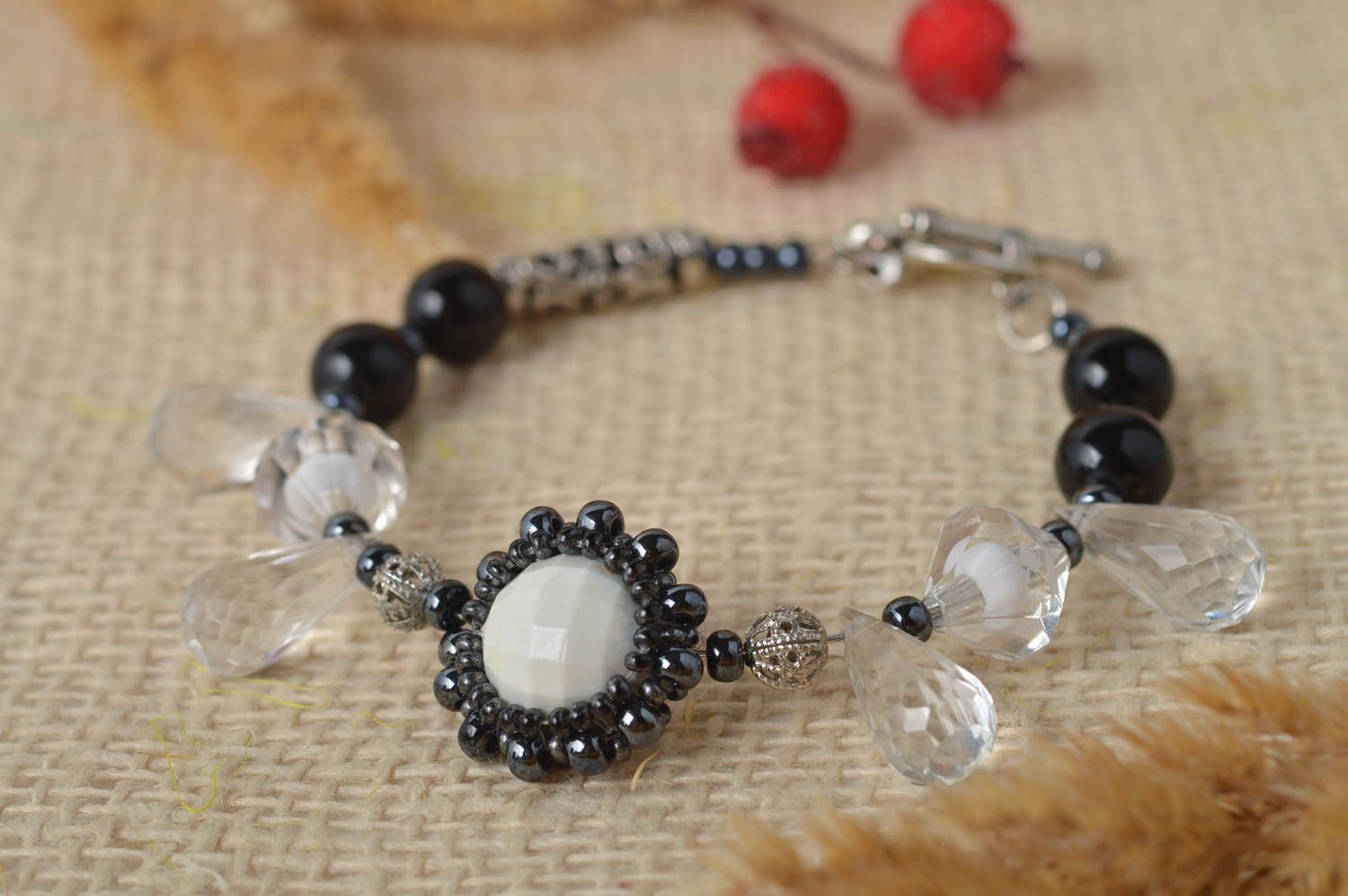 Black and transparent beads tennis bracelet for a young girls photo 1