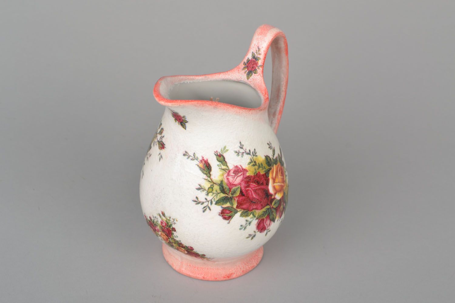 20 oz ceramic water pitcher in floral style in white and rose colors 0,54 lb photo 4