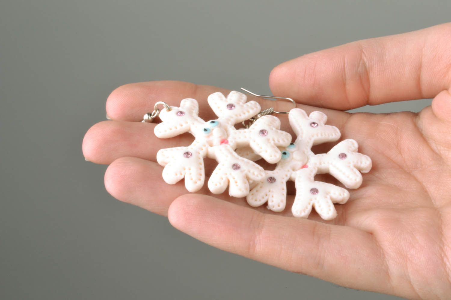 Earrings made of polymer clay Snowflakes photo 2