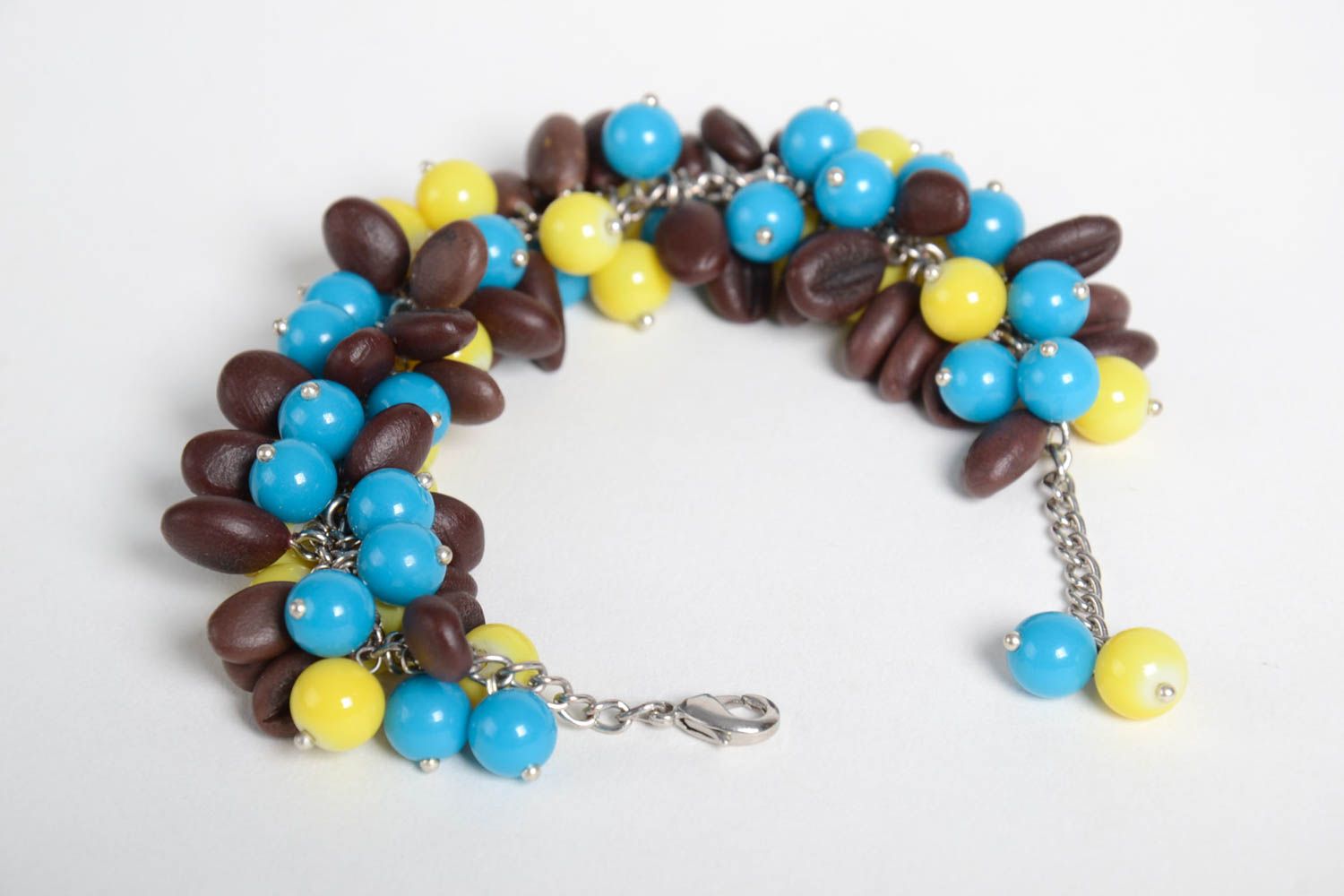 Multiple blue, yellow, brown beads charm bracelet  photo 4