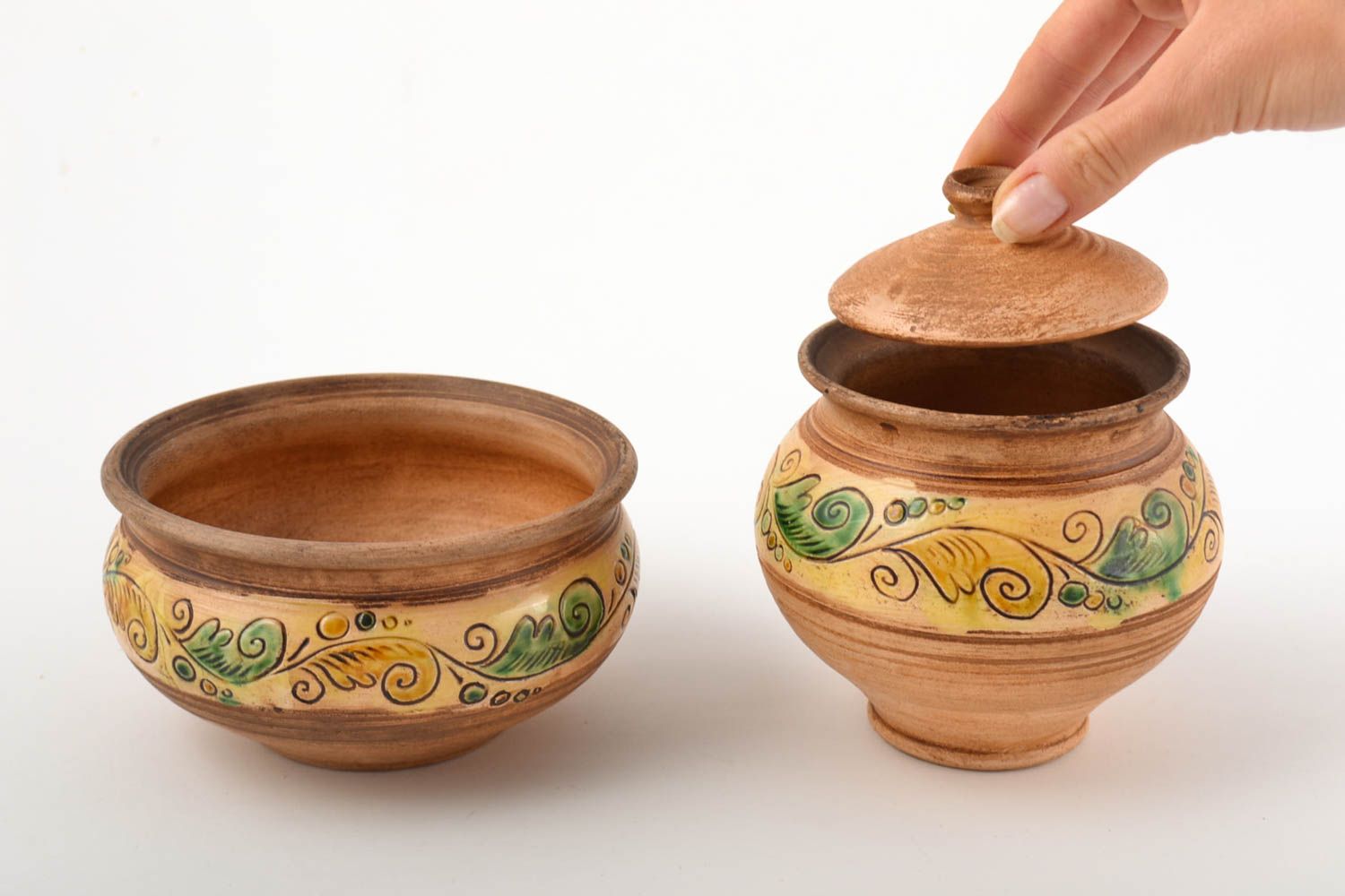 Глиняная посуда керамическая миска ручной работы горшочек для запекания набор фото 2