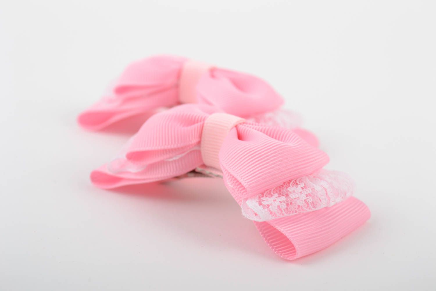 Две заколки для волос в виде бантиков ручной работы авторские красивые розовые фото 5