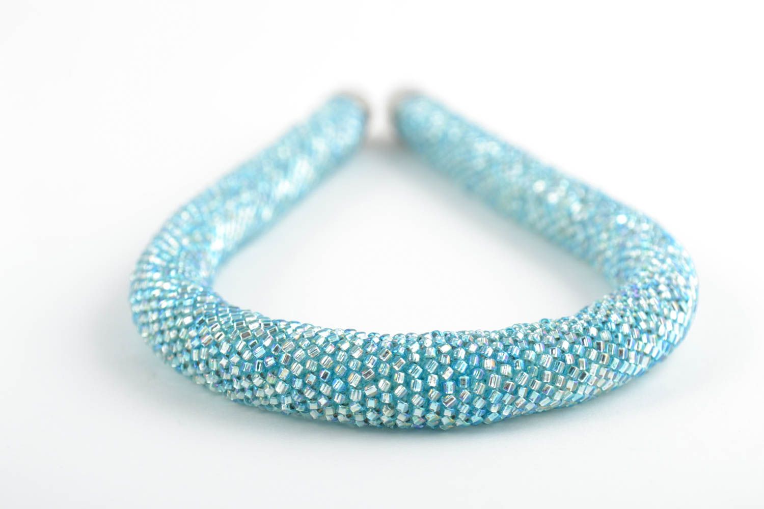 Collier spirale en perles de rocaille japonaises fait main tressé bleu clair photo 5