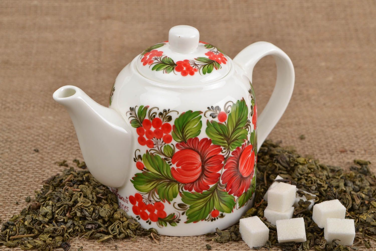 Teapot with Petrikov painting handmade bright tableware teapot 500 ml photo 1