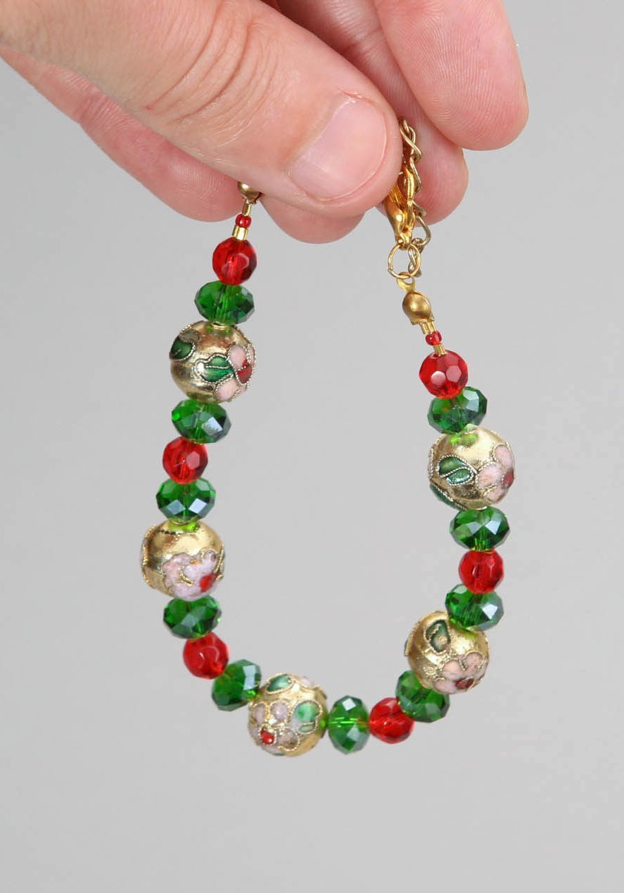 Bracelet made of cloisonne beads and crystal photo 2