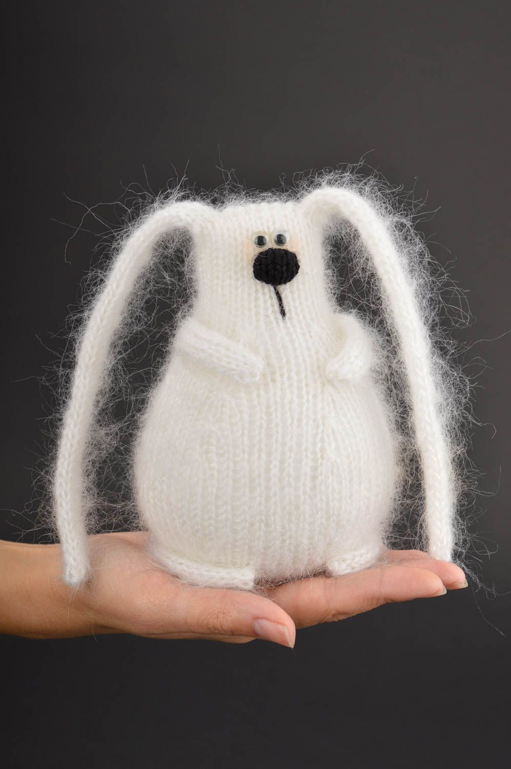 Handmade white mohair toy unusual soft rabbit beautiful cute toy for kids photo 5
