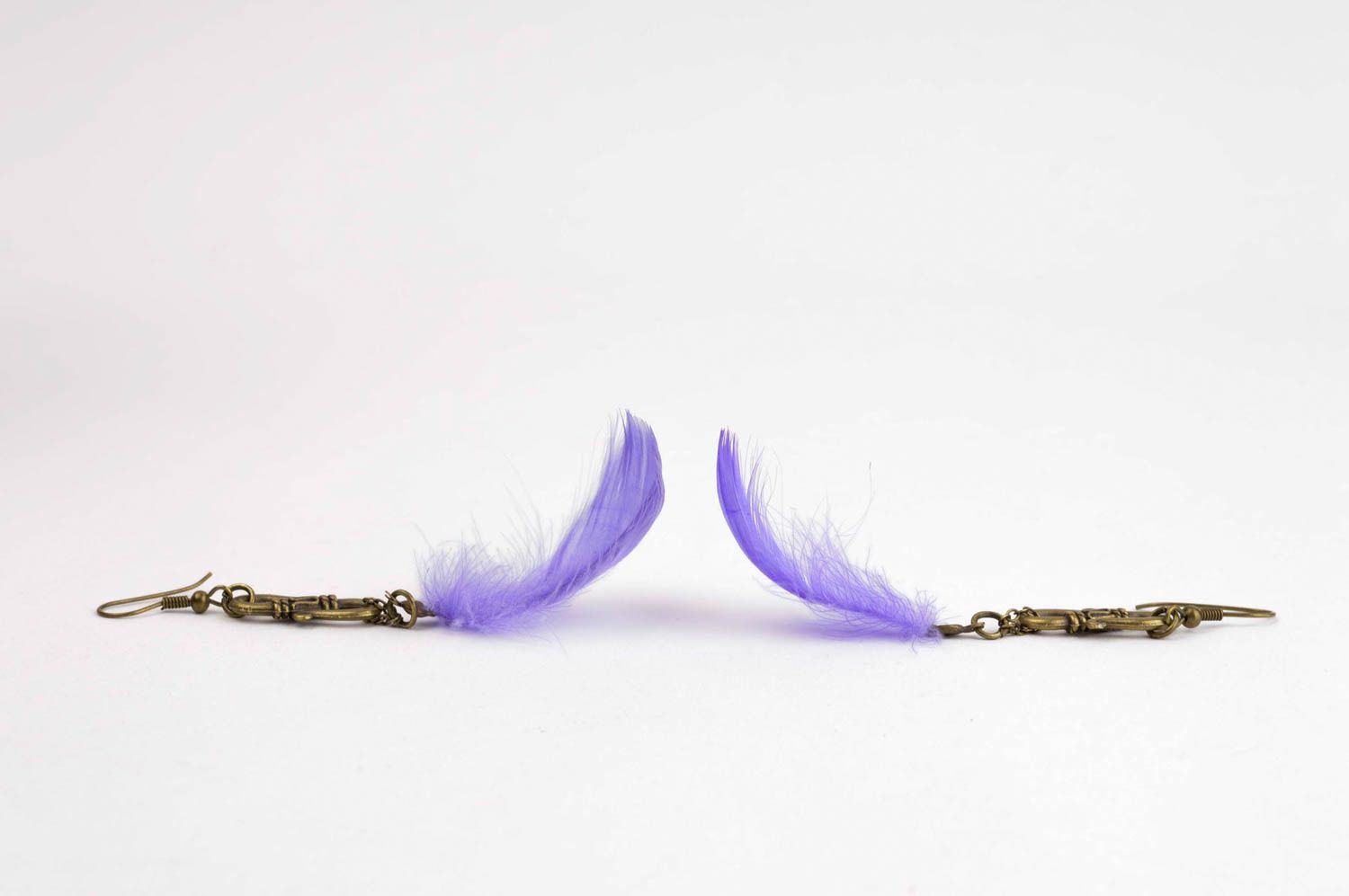 Handmade earrings with charms long feather earrings unusual jewelry gift ideas photo 3