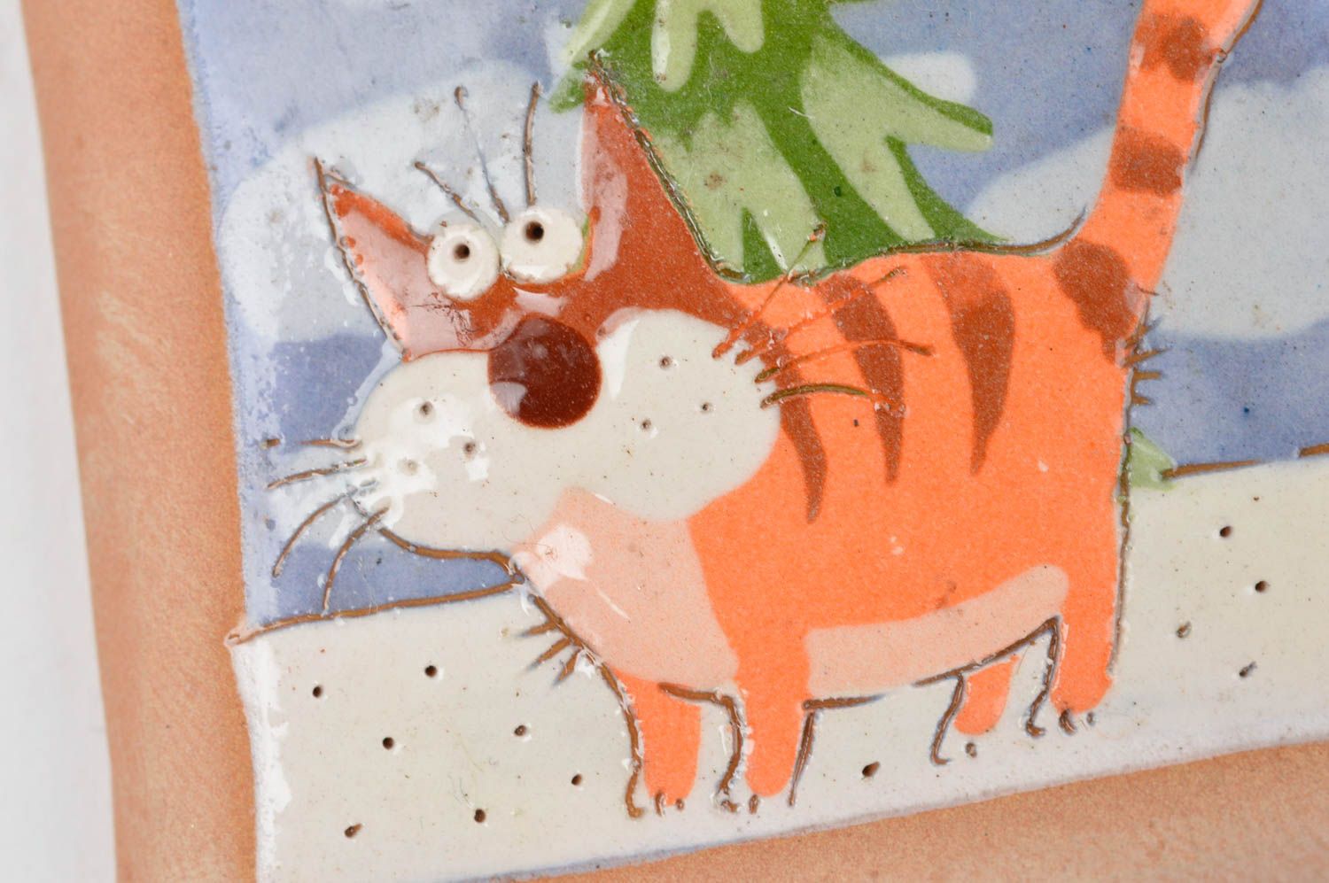 Magnet frigo fait main Aimant frigo Décoration cuisine avec chat roux en argile photo 5