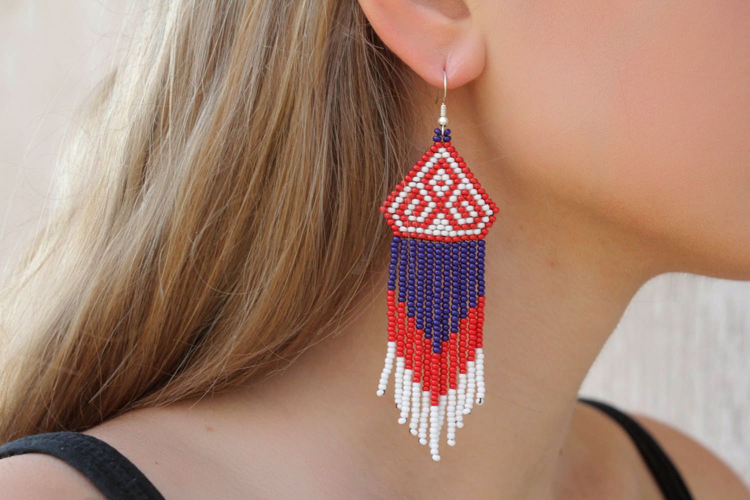 Beaded earrings with ornament photo 1