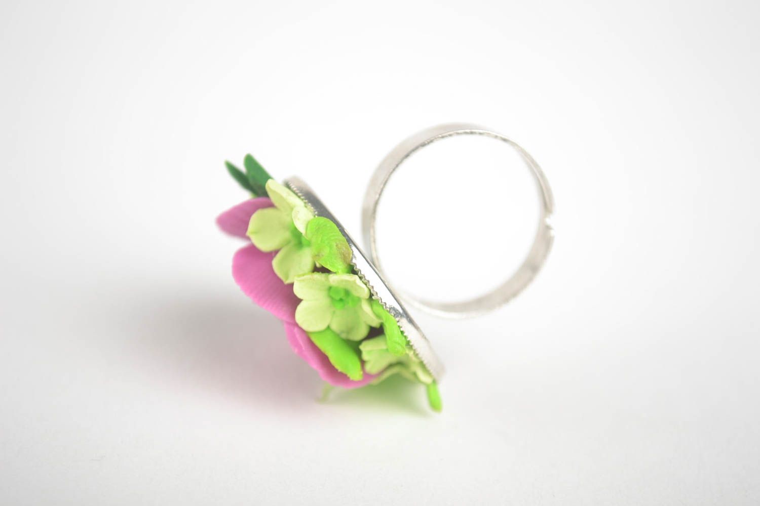 Handmade Blumen Ring Damen Modeschmuck Geschenk für Frau aus kaltem Porzellan  foto 3