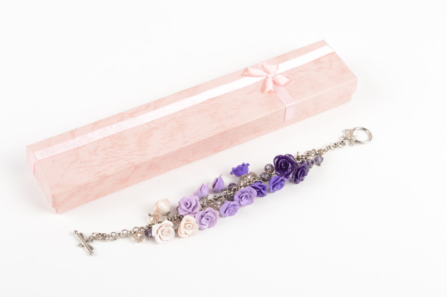 Handmade bracelet women accessories purple bracelet with flowers womens jewelry photo 5