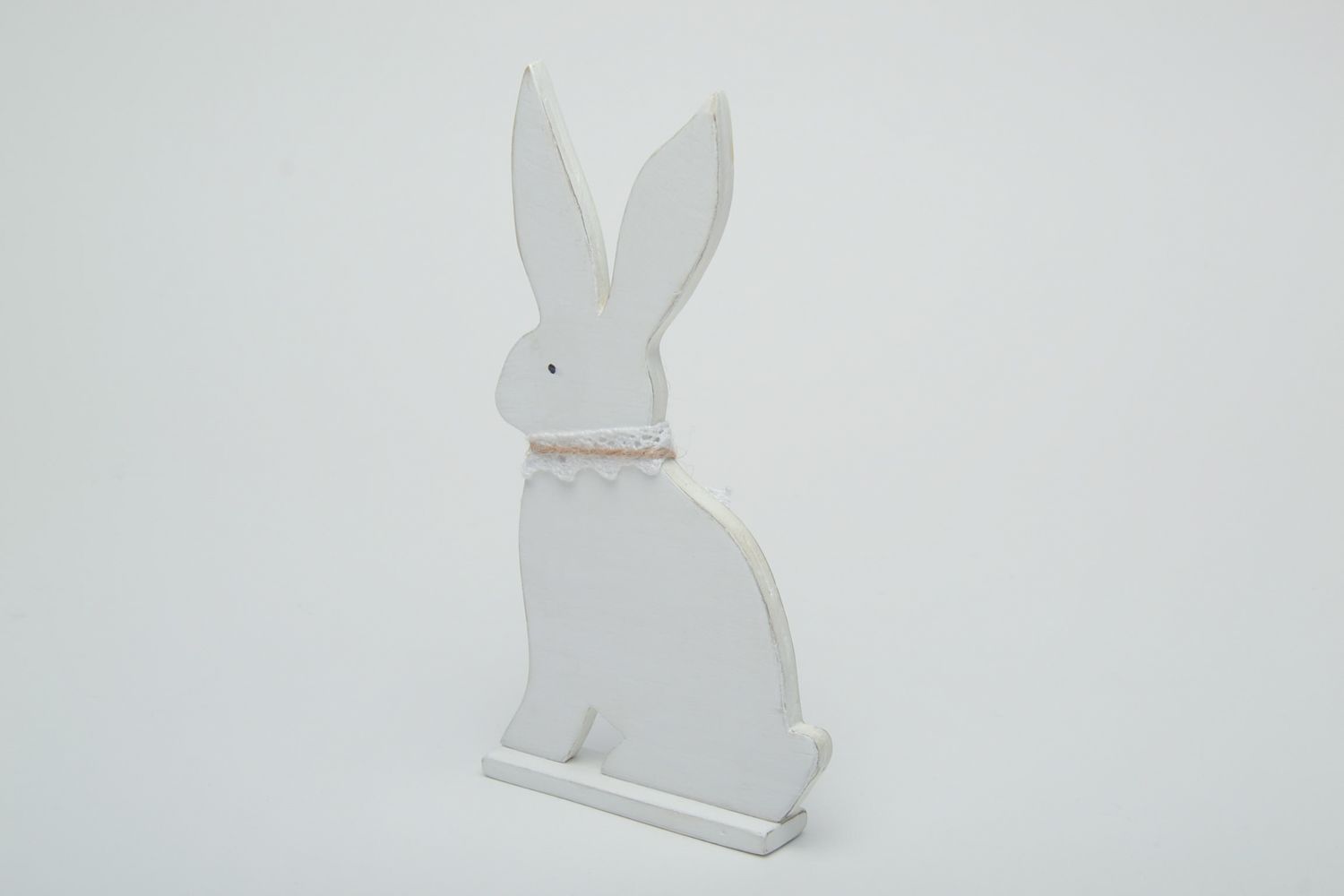Lapin de Pâques en bois figurine décorative blanc peint à l'acrylique fait main photo 3