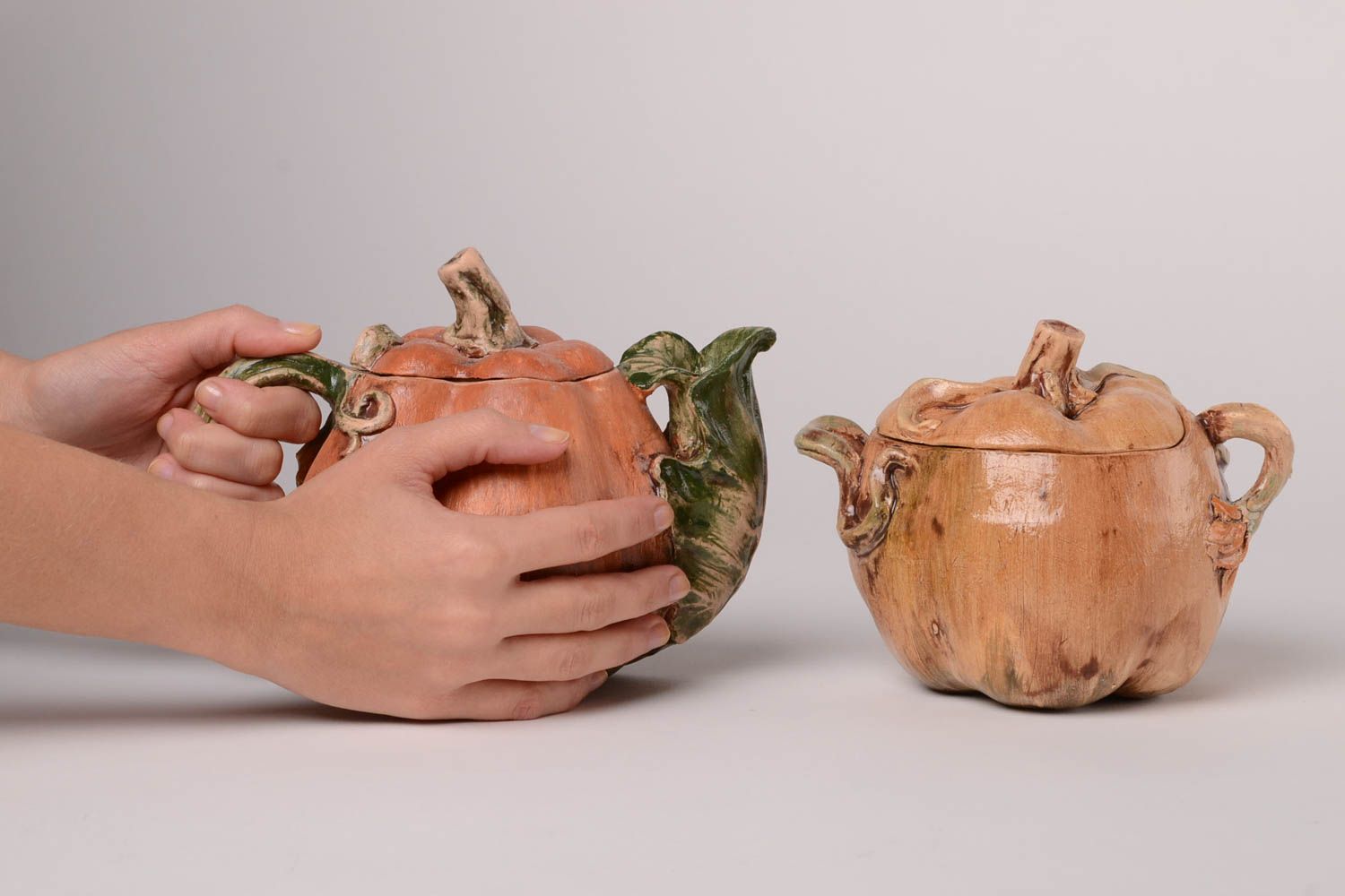 Théière céramique faite main Sucrier original Service thé citrouilles glaçure photo 2