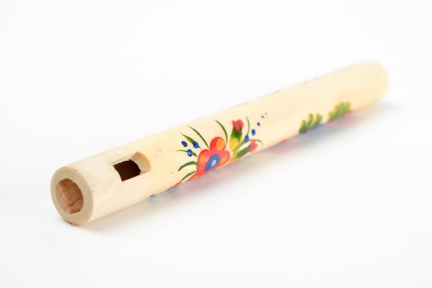 Handmade Holz Flöte mit Blumen Wohn Accessoire Blasinstrument aus Holz bemalt  foto 5