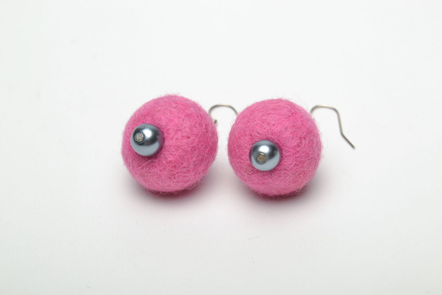 Pink wet felted wool earrings photo 3