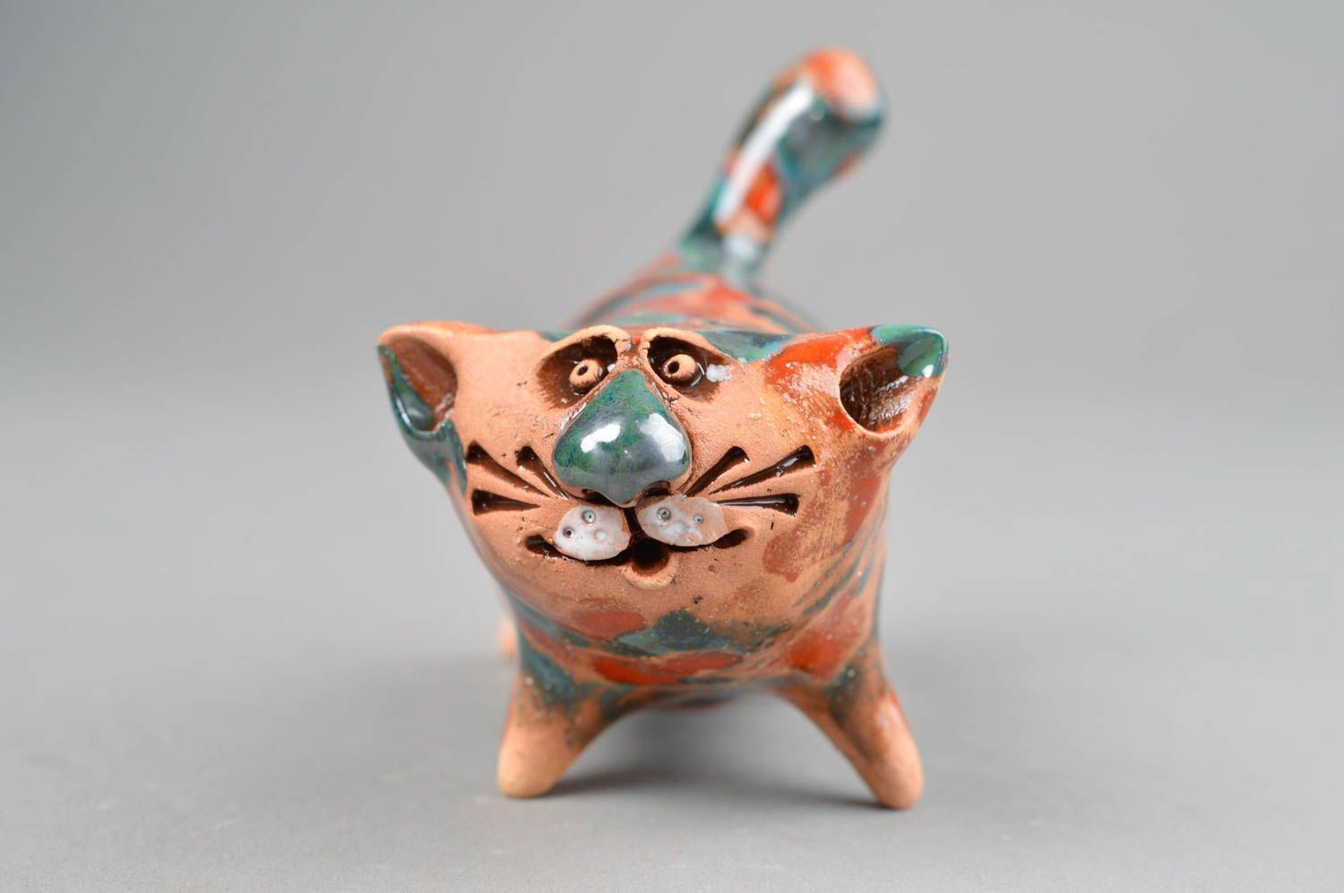 Figura artesanal de arcilla en forma de gato decoración de hogar regalo original foto 3